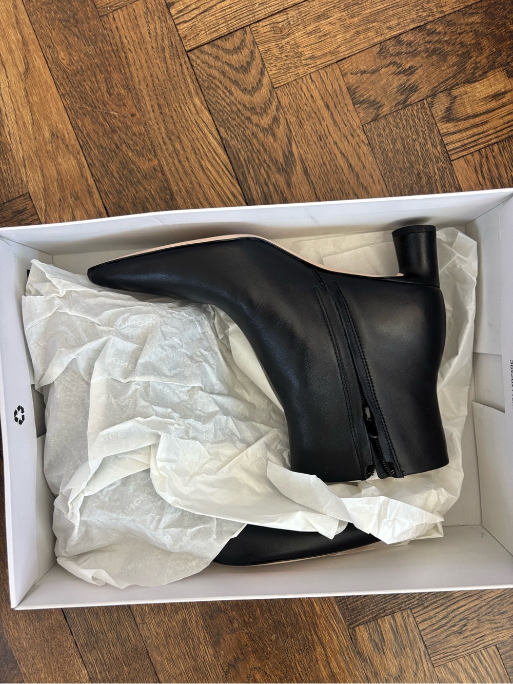 Vince Black Pointed Toe Ankle Boots with Low Heel - Picture 2 of 5